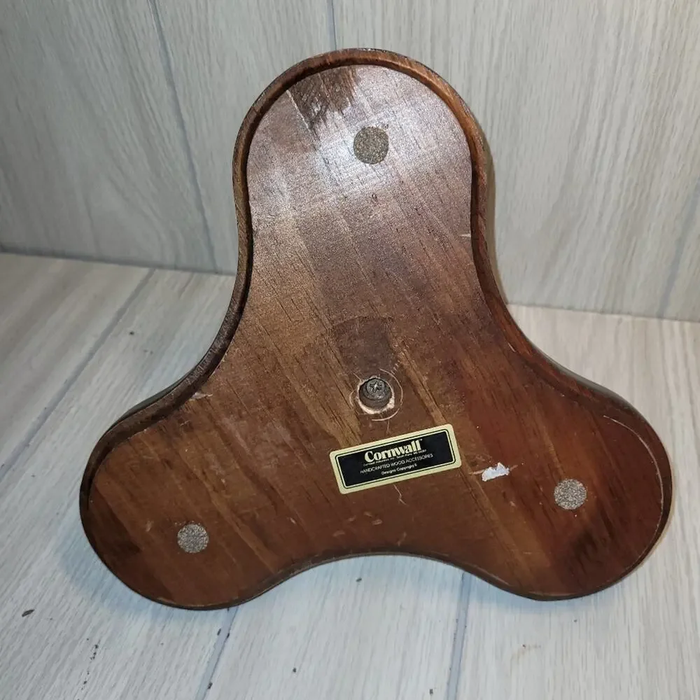 Vtg 70s Handcrafted Cornwall Wood/Glass Condiment Tray Serving Dish Hostess